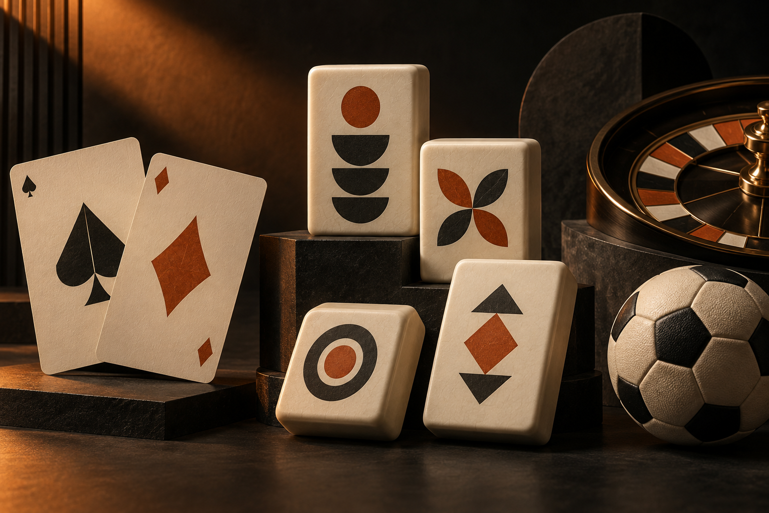 Ubin mahjong, kartu, dan bola dalam ilustrasi editorial kategori permainan.