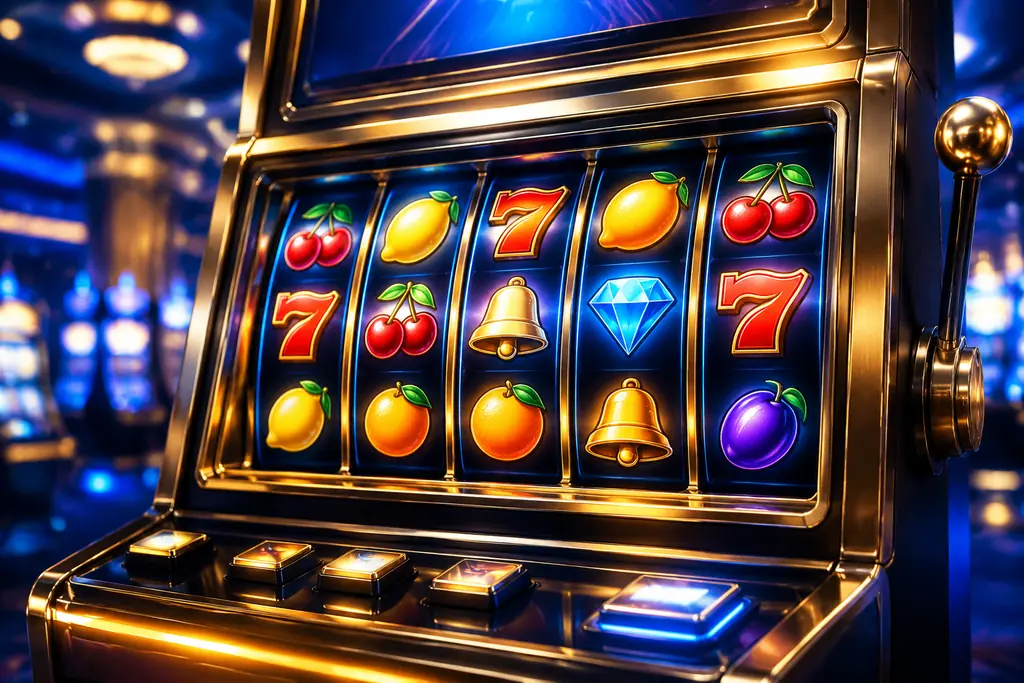 Tampilan gulungan mesin slot premium BETON999 dengan simbol buah dan permata